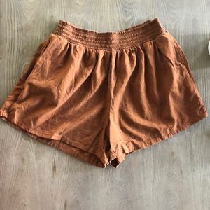 Brown Linen Shorts with Pockets